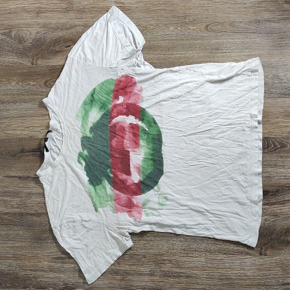 Gucci White Tee with Green and Red Design